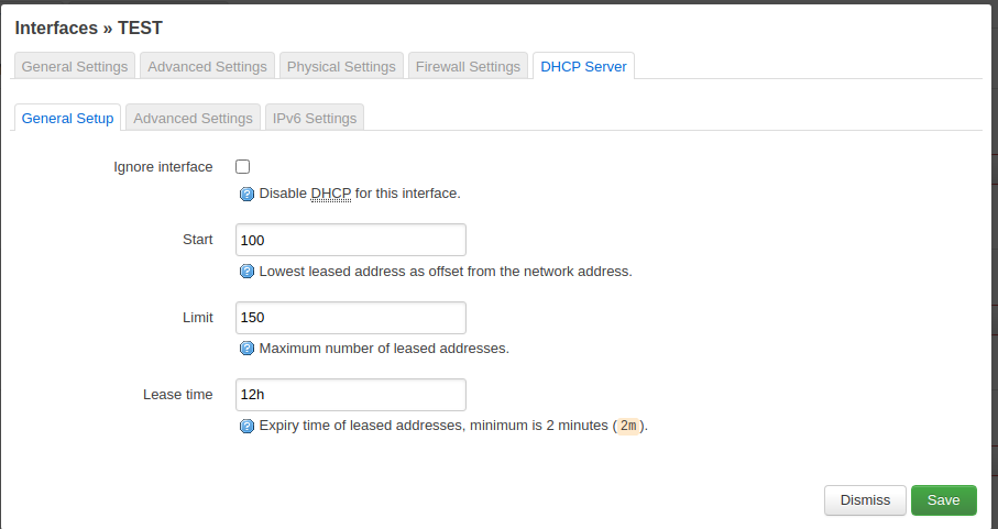 The DHCP settings can remain as they are.